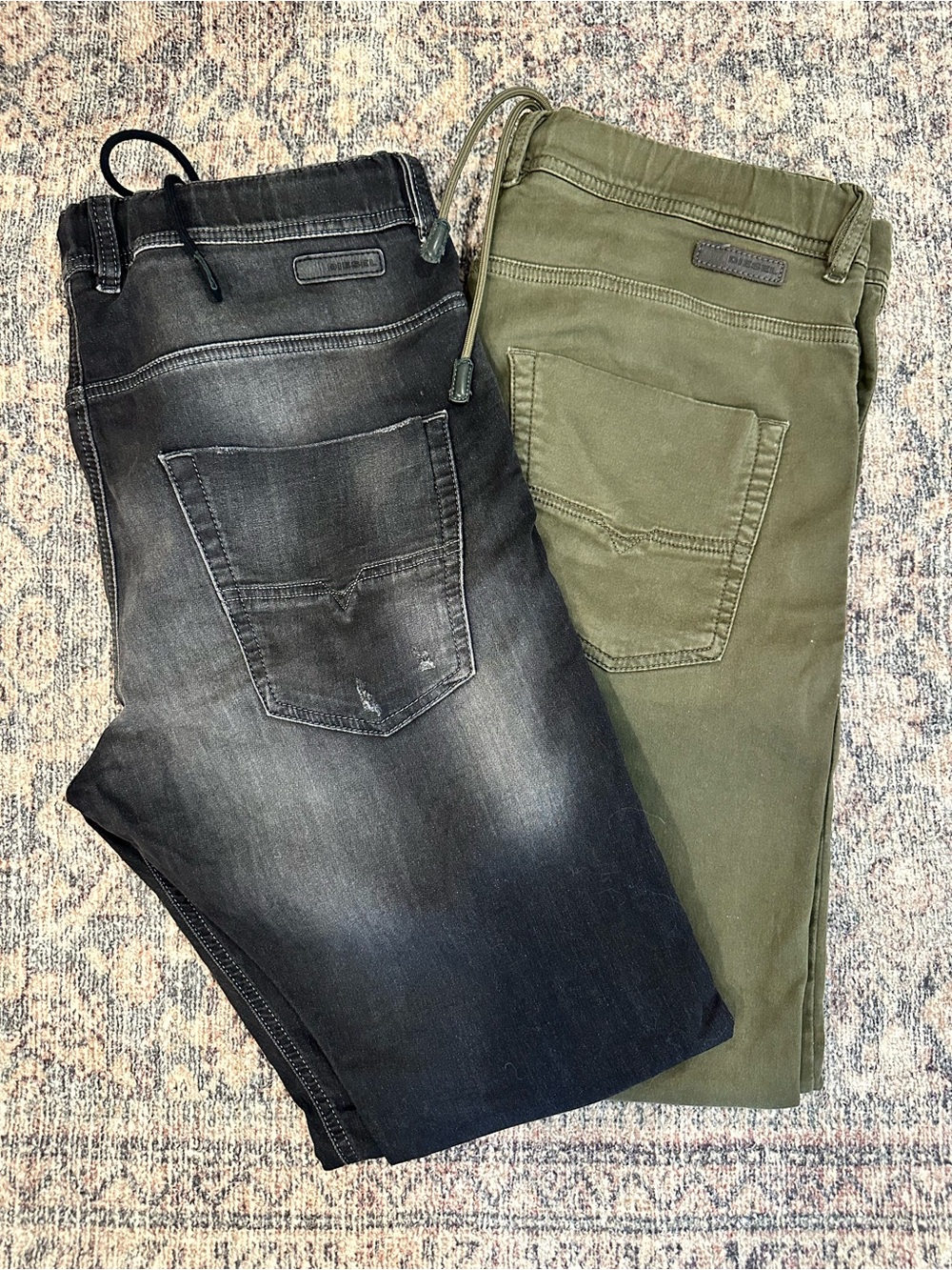 2 Pairs Diesel Krooley Jeans in Black Wash & Olive 34 Waist
